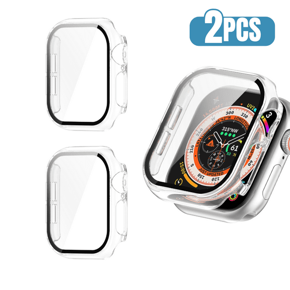 2PCS BLUUMTEK for Apple Watch Series 11 46MM Clear Case, Built-in Tempered Glass Screen Protector