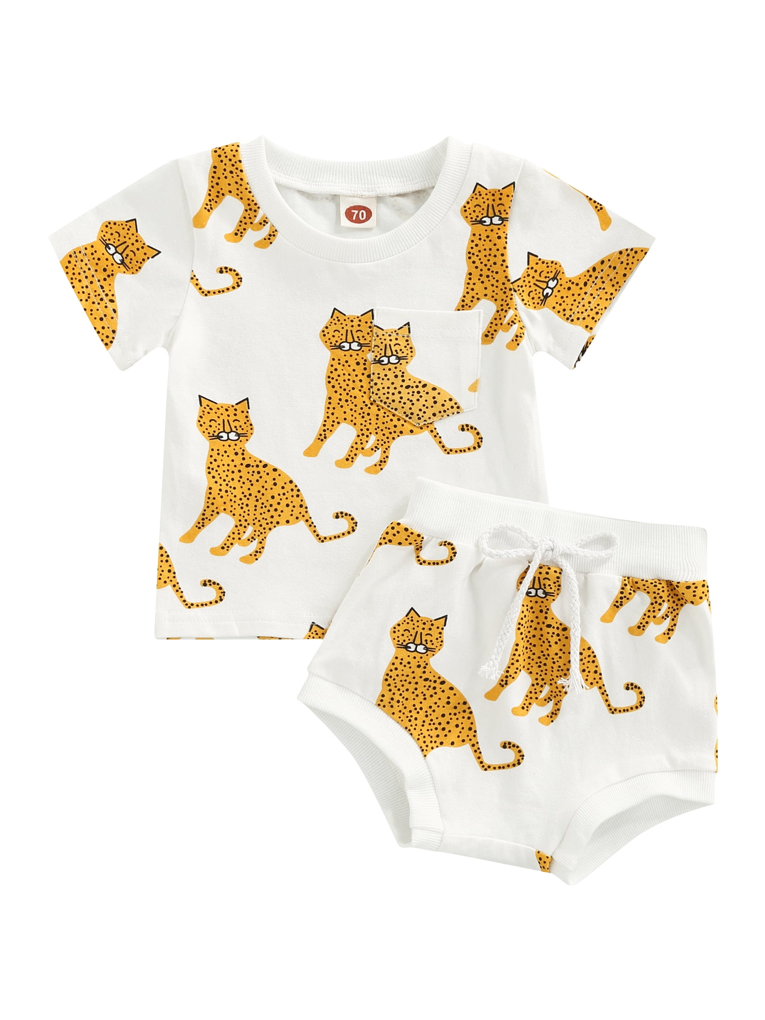 2pcs Baby Boy Allover Cartoon Animal Print Short-sleeve T-shirt and Shorts Set