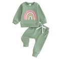 thumbnail image 1 of 2PCS Baby Girls Fall Outfits 6 12 18 24M 3T Long Sleeve Rainbow Print Sweatshirt + Pants Set Toddler Clothes, 1 of 10