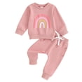 thumbnail image 1 of 2PCS Baby Girls Fall Outfits 6 12 18 24M 3T Long Sleeve Rainbow Print Sweatshirt + Pants Set Toddler Clothes, 1 of 10