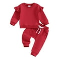 thumbnail image 1 of 2PCS Baby Girls Fall Outfits Long Sleeve Solid Color Sweatshirt + Pants Set Infant Clothes, 1 of 10