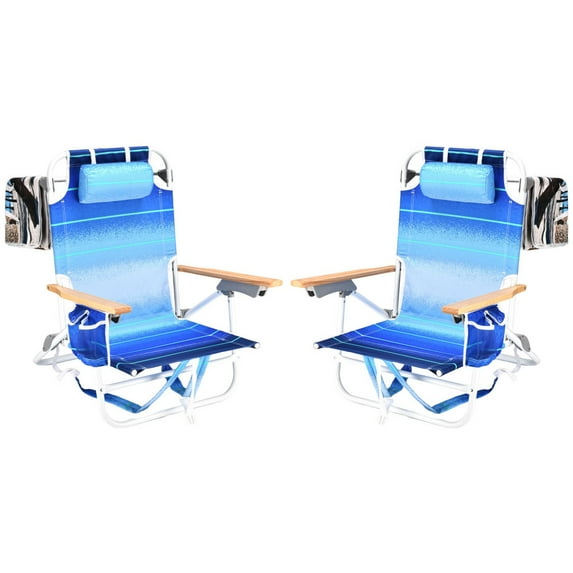 2PCS Backpack Beach Chairs for Adults Beach towel backpack beach chairs for adults 5 position chair with pouch folding lightweight positions back pack 13 inch high