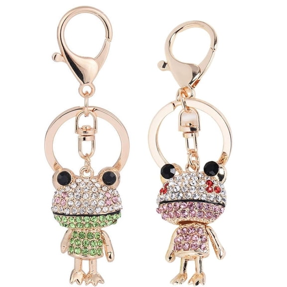 2PCS Bag CharmsCute Keychain Frog Rhinestone Crystal KeychainCar Pendant Key Rings Clip On Bag or Purse Suitable for Dating, Beach, Camping, Vocation,and Daily WearingPink+Green