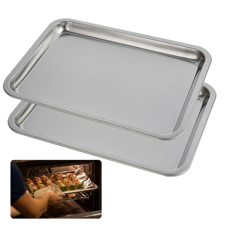 2pcs Baking Trays Rectangular 304 Stainless Steel Cake Oven Tray Dishwasher Safe Baking Sheet Rustproof Cookie Pan 14.210.60.8 inch Size 14.2