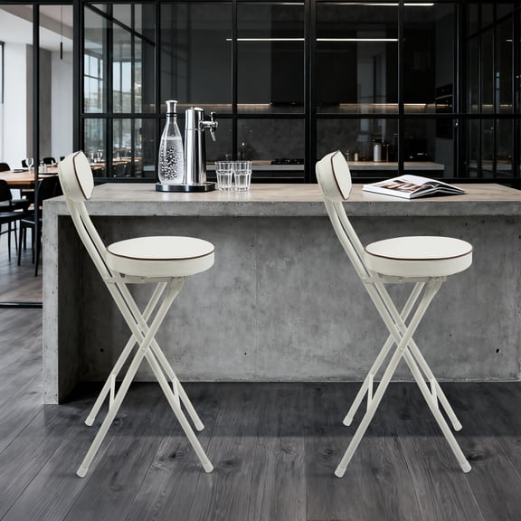 2PCS Bar Stool Portable Folding Stool, Cushioned Padded Folding Stool, White, for Camping, Hiking, Picnics, Barbecues, Traveling, and Other Outdoor Activities
