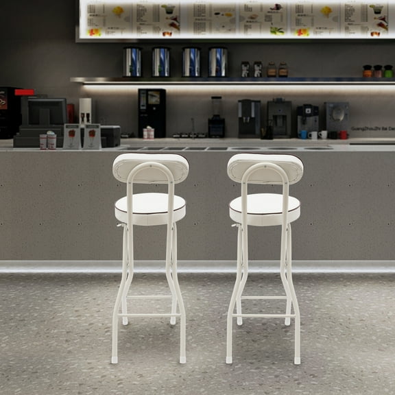 2PCS Bar Stool Portable Folding Stool Padded Folding High Chairs White Modern