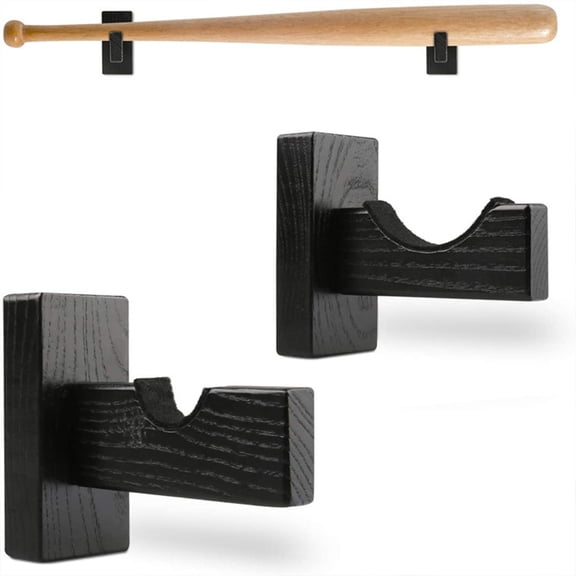 2PCS Baseball Bat Display Case, Baseball Bat Hanger Holder, Wall Mount Baseball Bat Horizontal Rack, Black