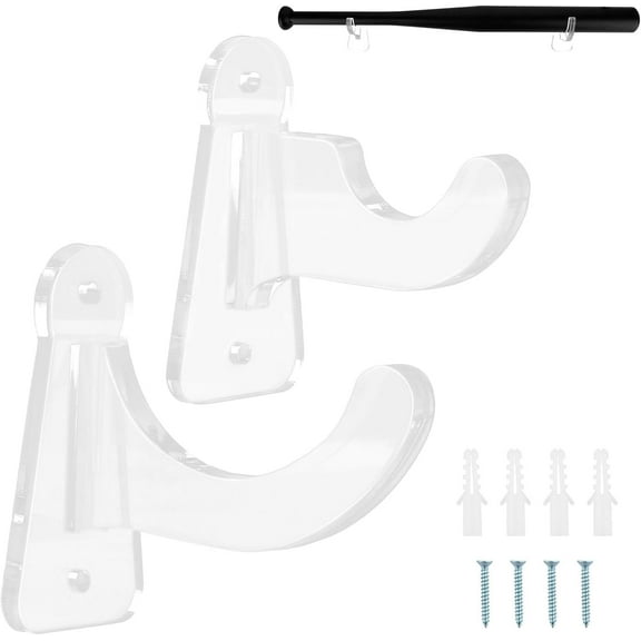 2PCS Baseball Bat Display Case Holder with Screws and Expansion Tubes, Wall Mount Acrylic Baseball Bat Horizontal Rack for Memorabilia Collectible, Fits to 2-5/8 inch Barrel(Transparent)