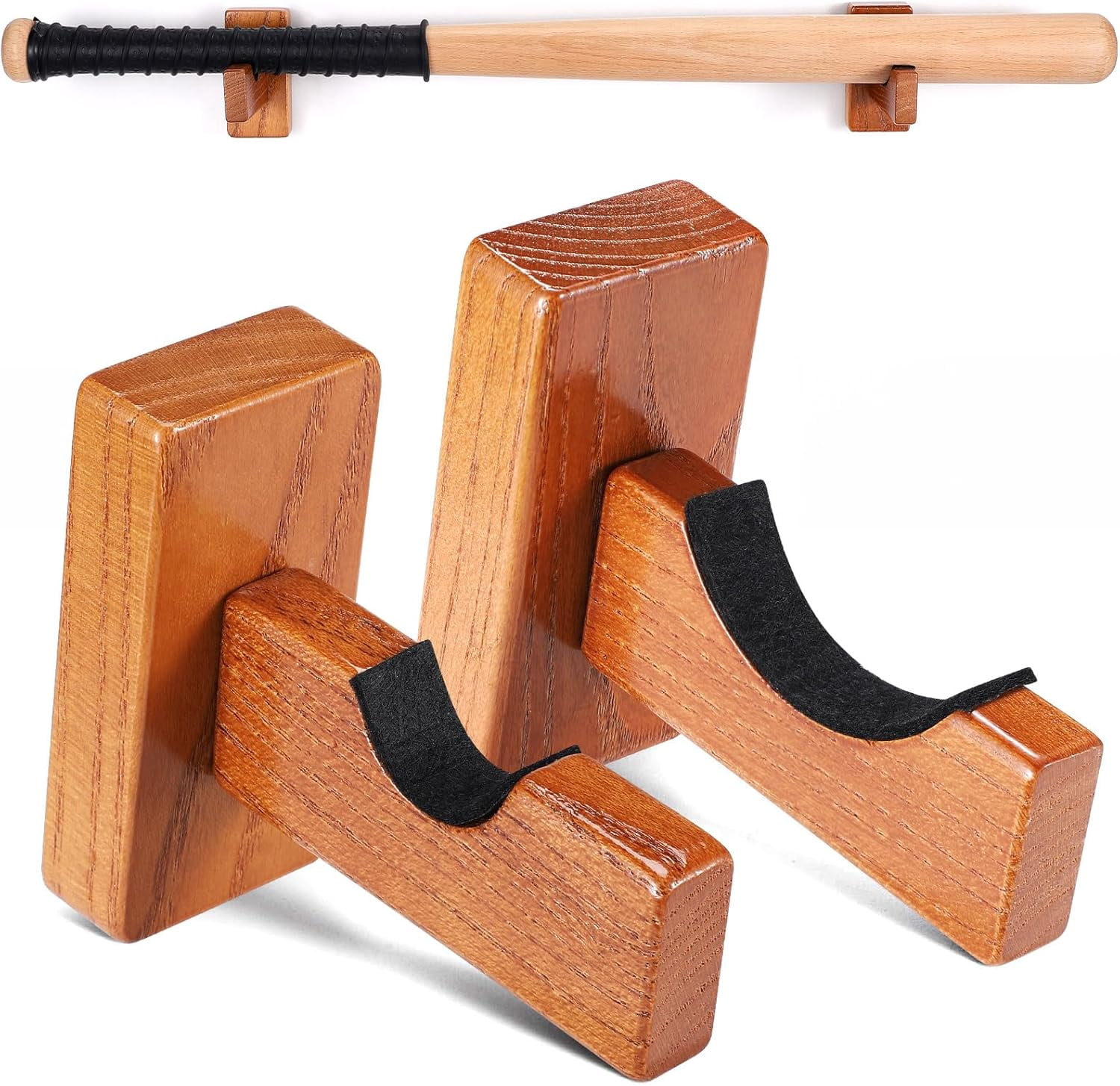 Baseball Horizontal 2PCS Baseball Bat Wall Mount Rack, Solid Wood Horizontal Holder for ...
