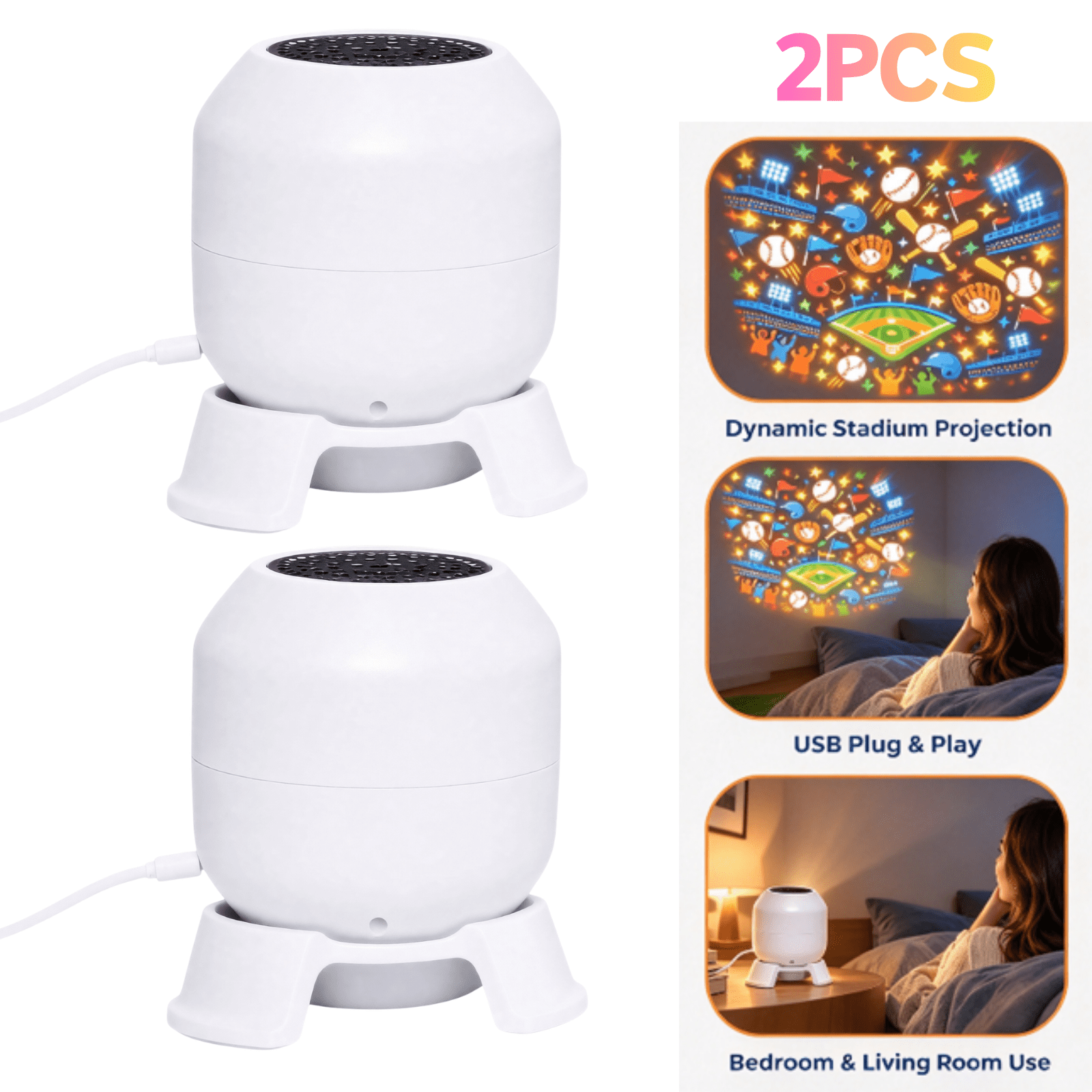 2PCS Baseball Sports LED Projector Light, Game Day Projection Lamp for ...