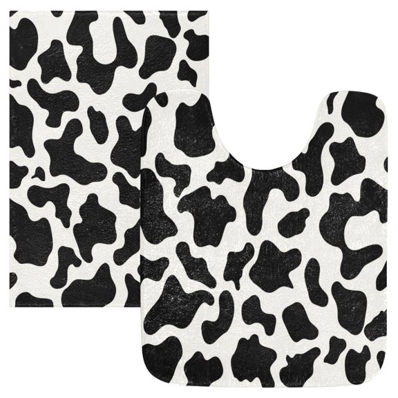 2PCS Bathroom Rug Set Non Slip Absorbent U-Shaped Toilet Mat & Rectangular Mat Black Teardrop Pattern