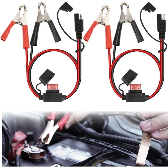 2PCS Battery Tender Alligator Clips, 1.6FT 16AWG Battery Alligator Clips 12V Quick Connect Battery Tender Leads to SAE with 10A Fuse, Fits for Cars, Motorcycles, Car Accessories