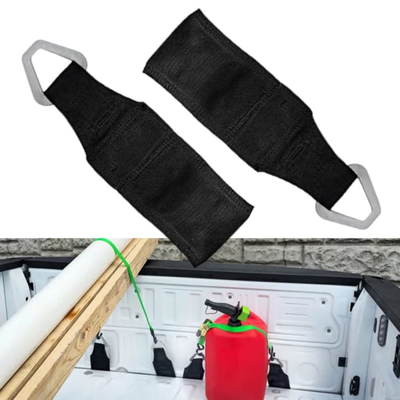 2PCS Bed Anchors Ratchet Straps Heavy Duty Polyester Webbing Tie Down System for Securing Cargo in Pickup Truck Bed Tailgate, Black