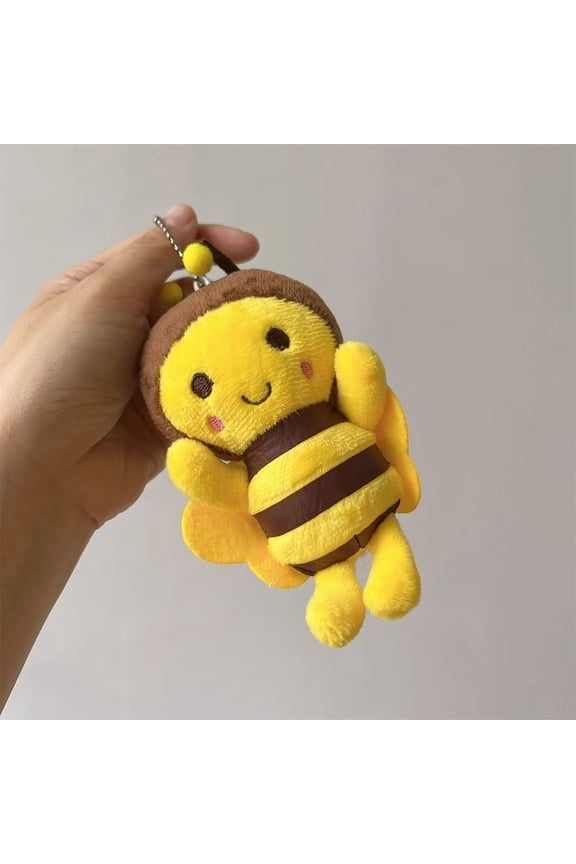 2PCS Bee Plush Keychain Yellow Cartoon Stuffed Animal with Alloy Chain Bag Charm Keyring Toys Kids Gift Mini Honeybee Doll Decor