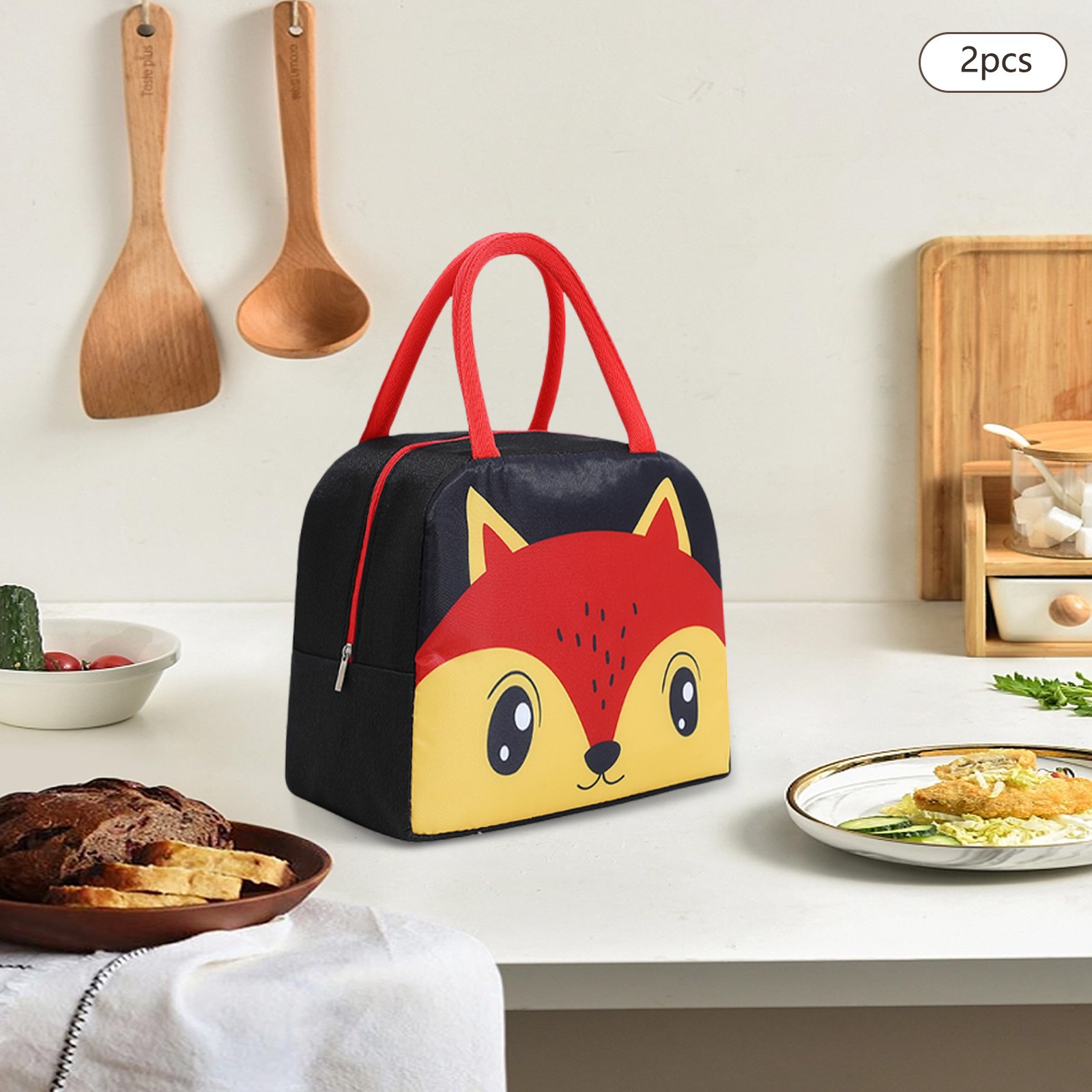 2PCS Bento Bag Cartoon Handbag Bento Bag Insulated Lunch Box Bag