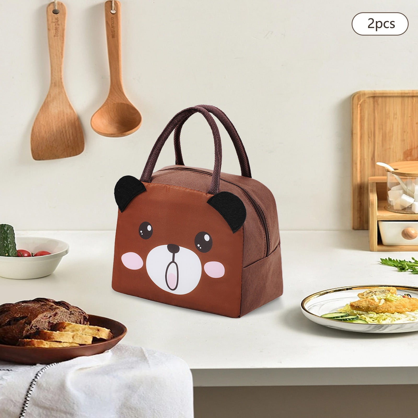 2PCS Bento Bag Cartoon Handbag Bento Bag Insulated Lunch Box Bag