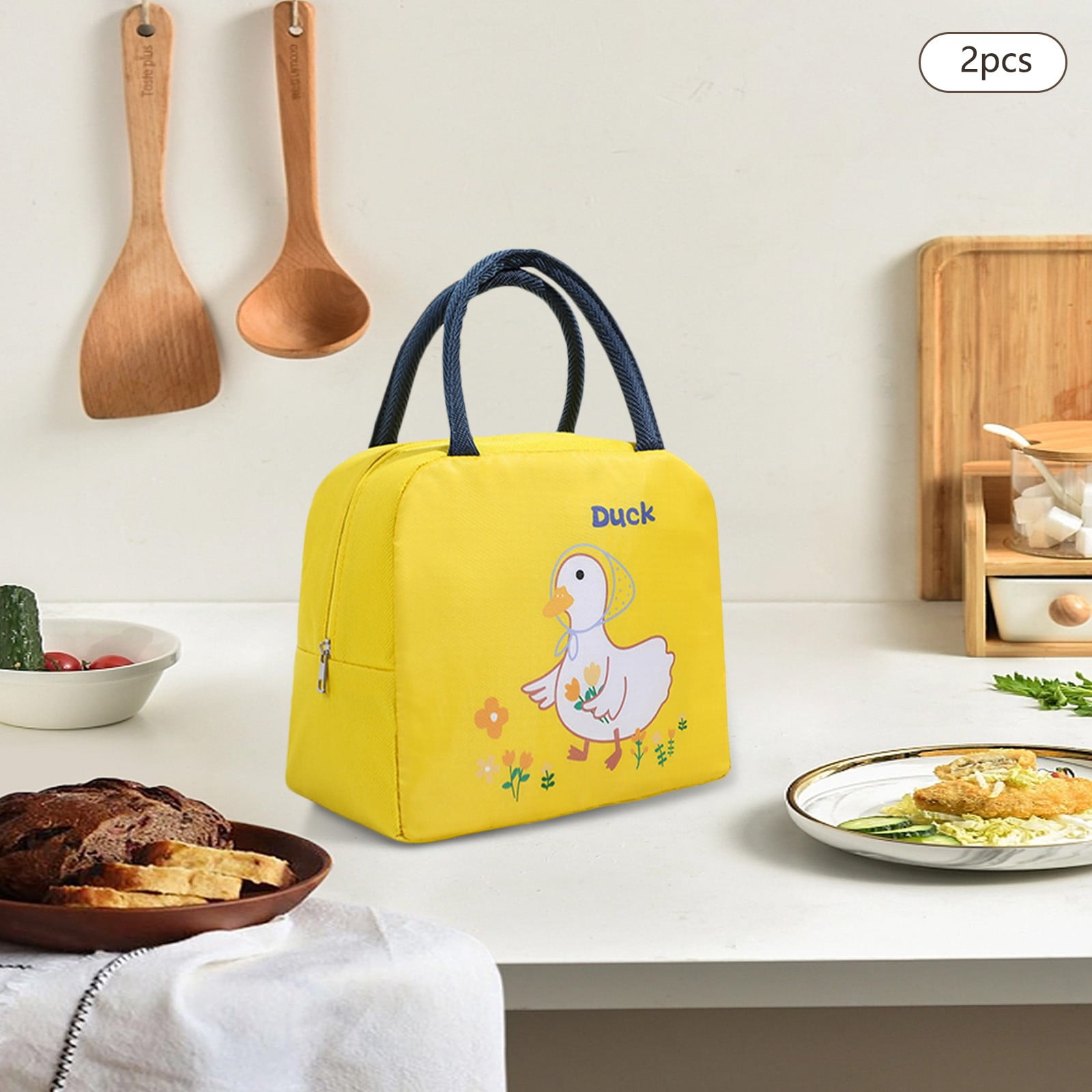 2PCS Bento Bag Cartoon Handbag Bento Bag Insulated Lunch Box Bag