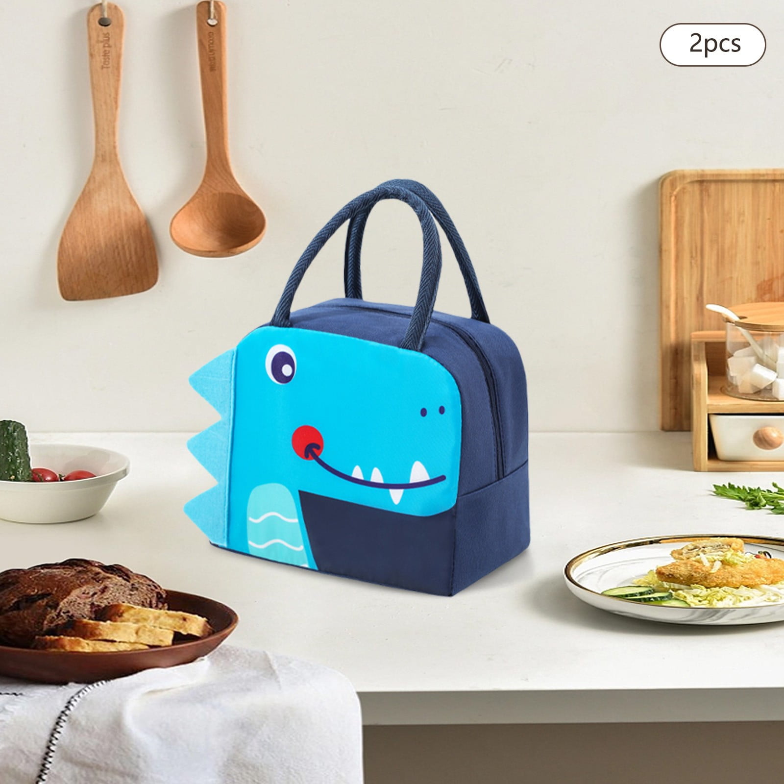 2PCS Bento Bag Cartoon Handbag Bento Bag Insulated Womens Lunch Pale