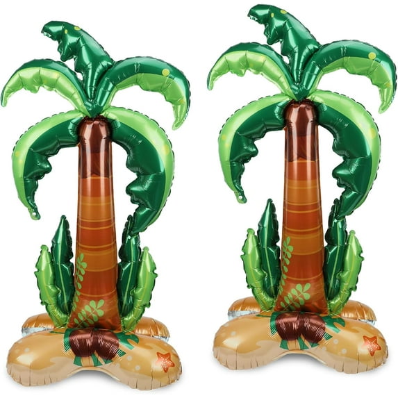 2PCS Big Palm Tree Balloons, Standing Inflatable Palm Tree Foil Balloon for Luau Hawaiian Birthday Party Decorations Pool Tropical Jungle Summer Beach Party Supplies