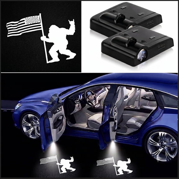 2PCS Bigfoot Flag Car Door Lights Logo Projector LED Shadow Bulb Welcome Lamp,Bigfoot Flag Gifts