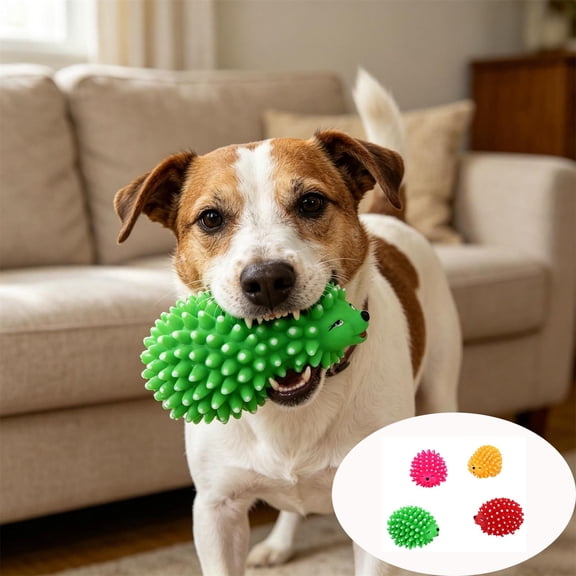 2PCS Bite-Resistant Dog Toy Hedgehog Squeaky Rubber Chew Toy, 4 Inch Chew Toy for Teeth Cleaning and Interactive Play