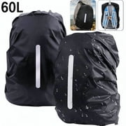 2PCS Black Backpack Rain Cover, Waterproof 60L Rucksack Rainproof Cover with Reflective Stripe & Silver Coating, Universal Size Protective Gear for Outdoor Hiking Camping Travel