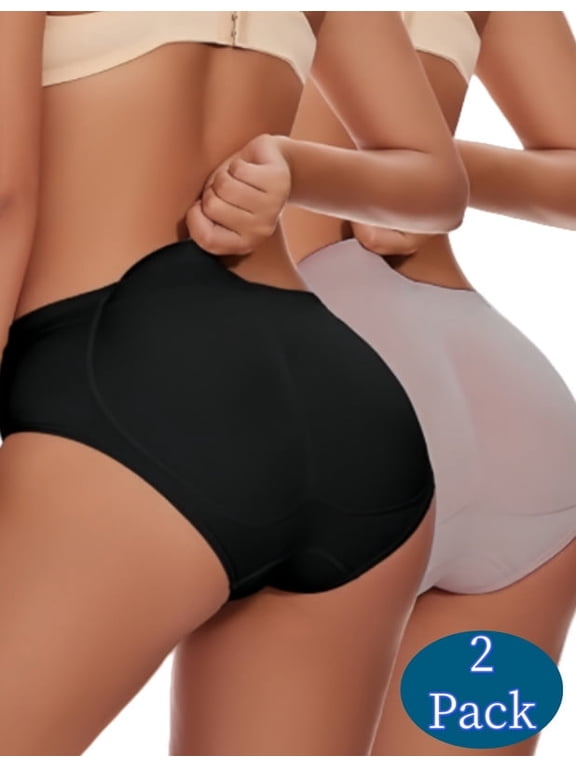 2PCS Black+Blush Butt Lifter Panty for Women Butt Enhancer Padded Panties S