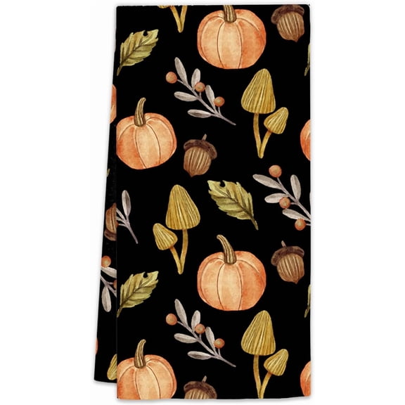 2PCS Black Fall Pumpkin Kitchen Towels, Autumn Fall Dish Towels, Pumpkin Kitchen Decor, Black Retro Pumpkin Fall Decorative Hand Towels for Kitchen Bathroom, Fall Kitchens Bathroom Decor, 16x24in