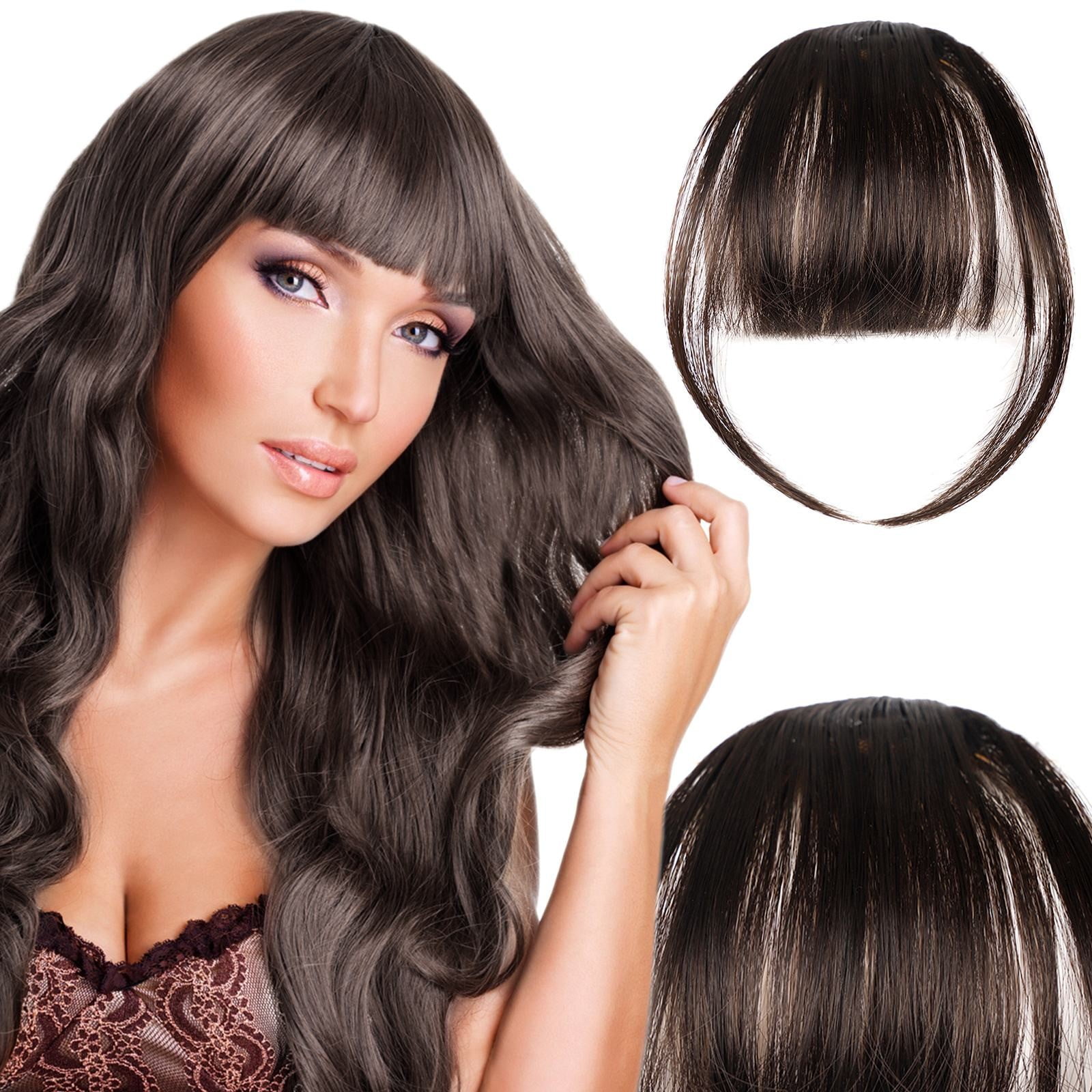 2PCS Black Human Hair Wigs For Women, Bangs Clip Bangs Extension French