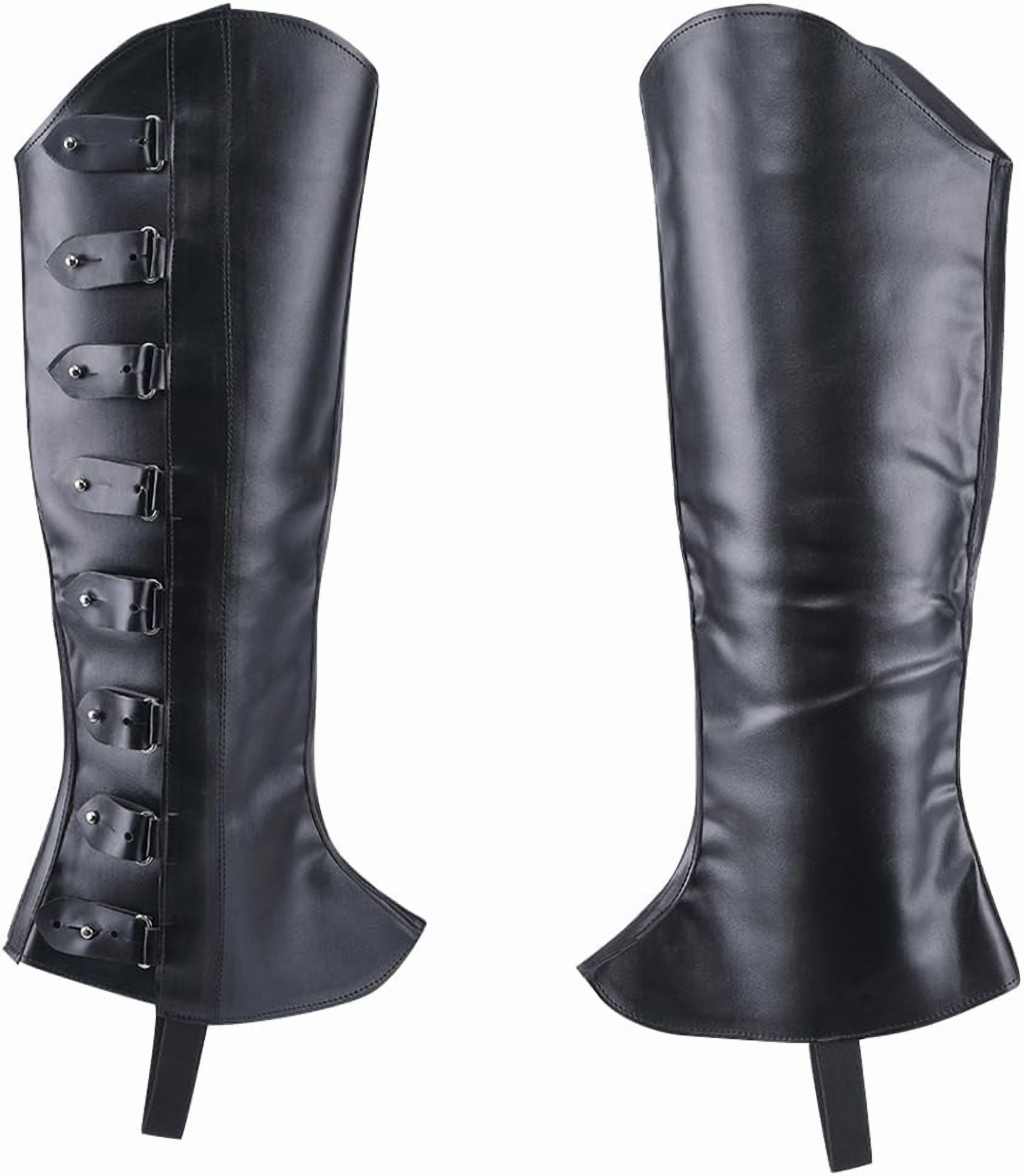 Faux Leather Pirate Boot Covers with Cuffs for Medieval Renaissance Costumes Faux Leather Pirate Boots Black Over-Shoe Accessory  main image 2
