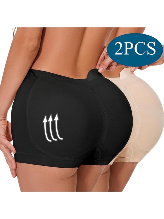 2PCS Black & Skin Butt Lifter Panties Seamless Padded Underwear High Waist Ruched Gym Athletic Butt Lifter Panties M