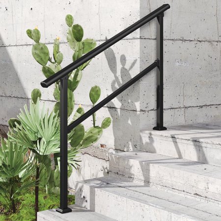 2PCS Black Wrought Iron Stair Railing Kit Handrails for Outdoor Steps Fit 3 or 4 Steps 36" H x 54.2"