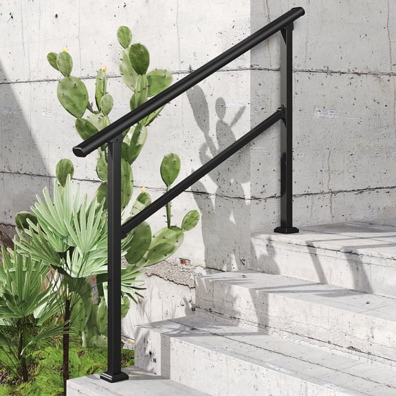 2PCS Black Wrought Iron Stair Railing Kit Handrails for Outdoor Steps Fit 3 or 4 Steps 36" H x 54.2"