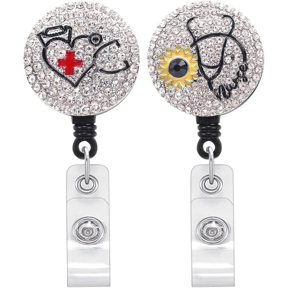 2PCS Bling Badge Reels Retractable with Alligator Clip,RN Badge Card for ID Holder Gift for Nursing Graduation