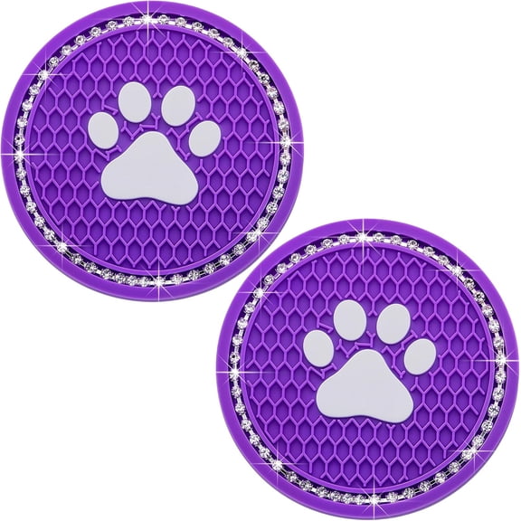 2PCS Bling Car Cup Holder Coaster, Universal Dog/Cat Paw Auto Non-Slip Crystal Rhinestone Cup Holder Coaster, 2.75In Universal Non-Slip Recessed Car Interior Accessories (Black & White)