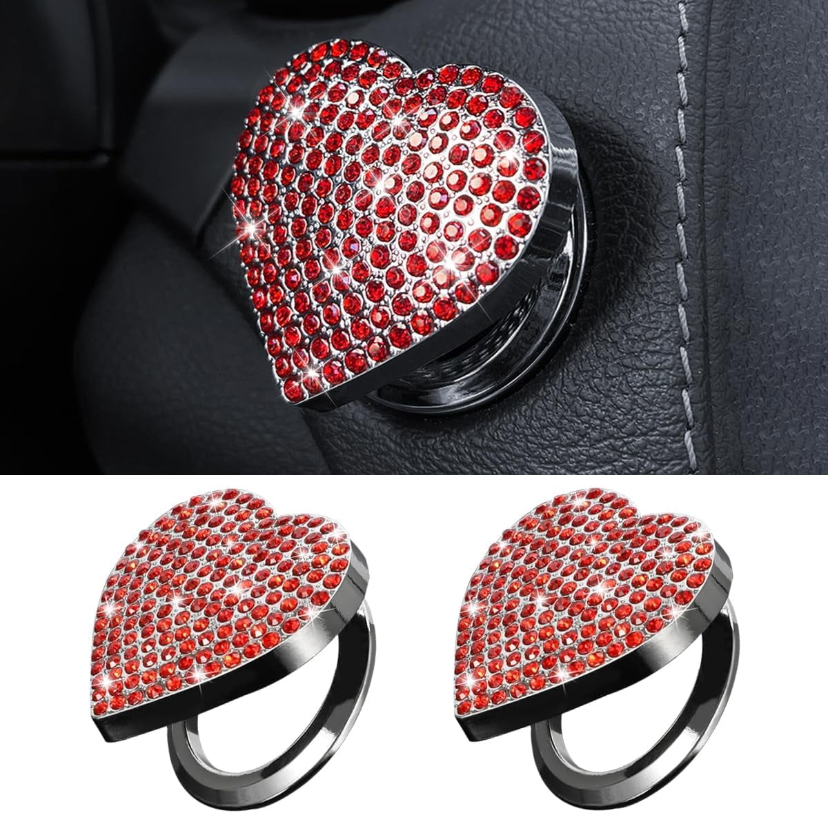 2PCS Bling Car Engine Start Button Cover, Anti Scratch Push Start Button Ignition Protective