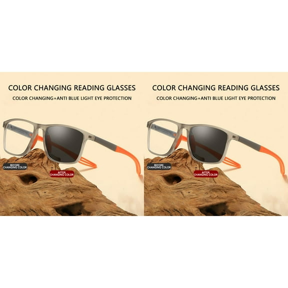 2PCS Blue Light Blocking Photochromic Reading Glasses - Progressive Multifocus Lenses for Clear Vision - Auto-Dimming Transition Sunglasses for Computer, Reading & Outdoor Use