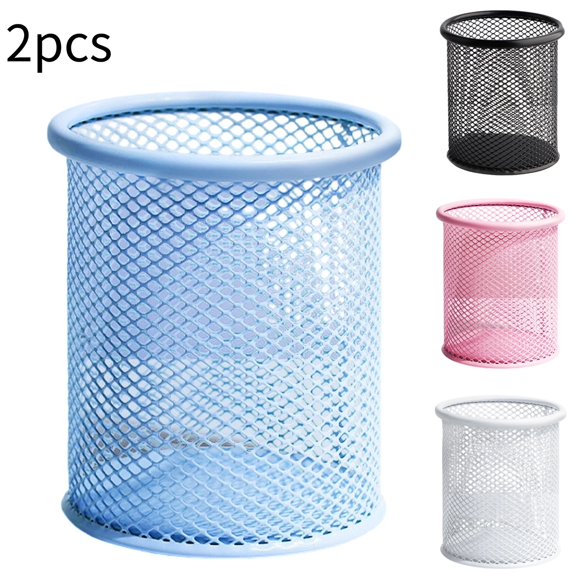 2PCS Blue Pen Holder Desk Organizer Wire Mesh Pen Cup Pencil Holder for Desk Stationery Storage Holder