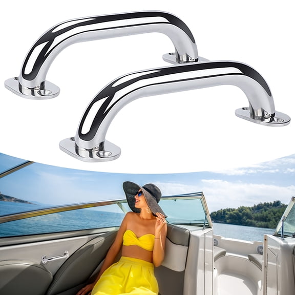 2PCS Boat Grab Handles, Stainless Steel Boat Handrails, 8" Heavy Duty Polished Boat Grab Bars, Round Tube Marine Grab Bars for Yachts, Fishing Boats, Speedboats, Pontoon Boats