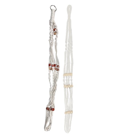 2PCS Boho Macrame Plant Hanger Set – 32" Hand-Woven Cotton Rope Hanging Baskets with Ceiling & S Hooks, No Tassels, Fits 5–10" Flowerpots for Indoor & Outdoor