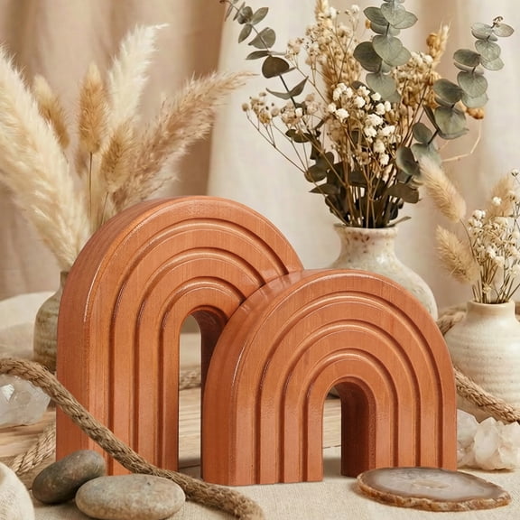 2PCS Boho Table Decor Wooden Arch Decor Wood Arch Decorative Object Modern Shelf Decor Aesthetic for Table Shelf Mantel Living Room Decoration