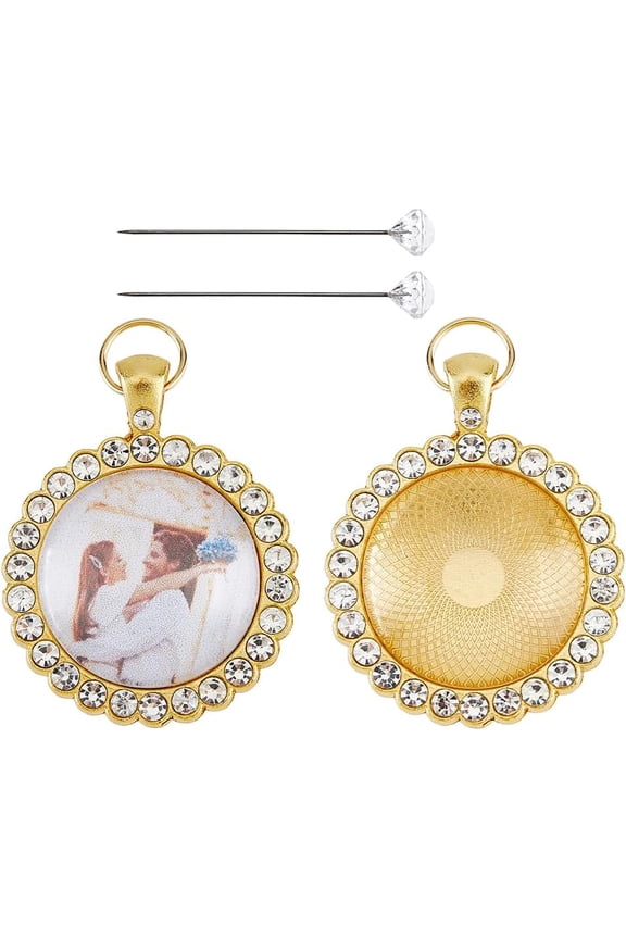 2PCS Bouquet Photo Charm Memory Picture Customized Oval Charm Wedding Bouquet Picture Frame for Wedding Memory Bridal Bouquet DIY Flower Decorations Golden