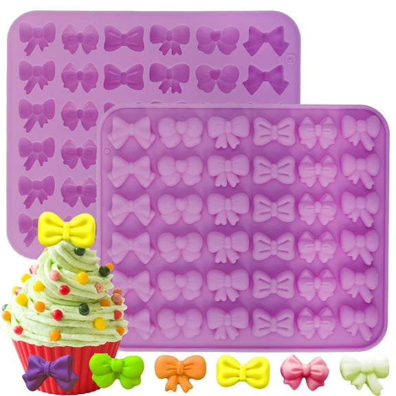 2PCS Bow Chocolate Silicone Molds, 72-Cavity Mini Bow Candy Molds with 6 Shapes, Chocolate Fondant Mold for Bowknot Cupcake, Cake Pop, Sugar Craft