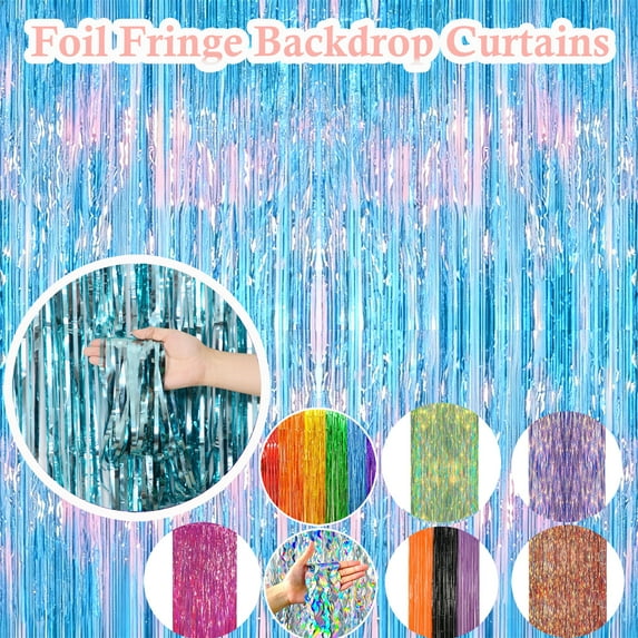 2PCS Bow Rain Curtain Set of 2, Colorful Metallic Tassel Table Dress Backdrop for Birthday Wedding Anniversary Parties, Festival Decorations and Photo Booth Styling, HAODEJW, Rainbow
