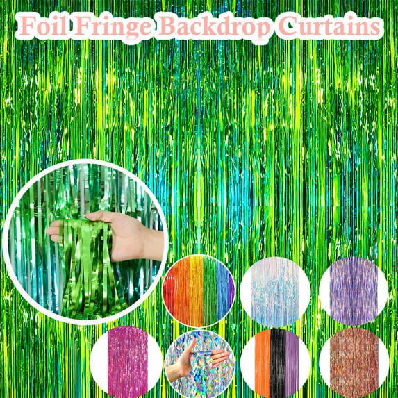 2PCS Bow Rain Curtain Set, Colorful Metallic Tassel Table Dress Backdrop for Birthday Wedding Anniversary Party Decorations, Festival Event Styling, and Celebration Photo Areas, HAODEJW