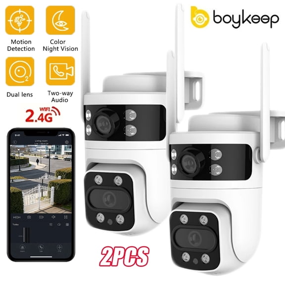 2PCS Boykeep Dual Lens WiFi Smart Security Camera, 1080P PTZ Home Camera with Color Night Vision & 2-Way Audio