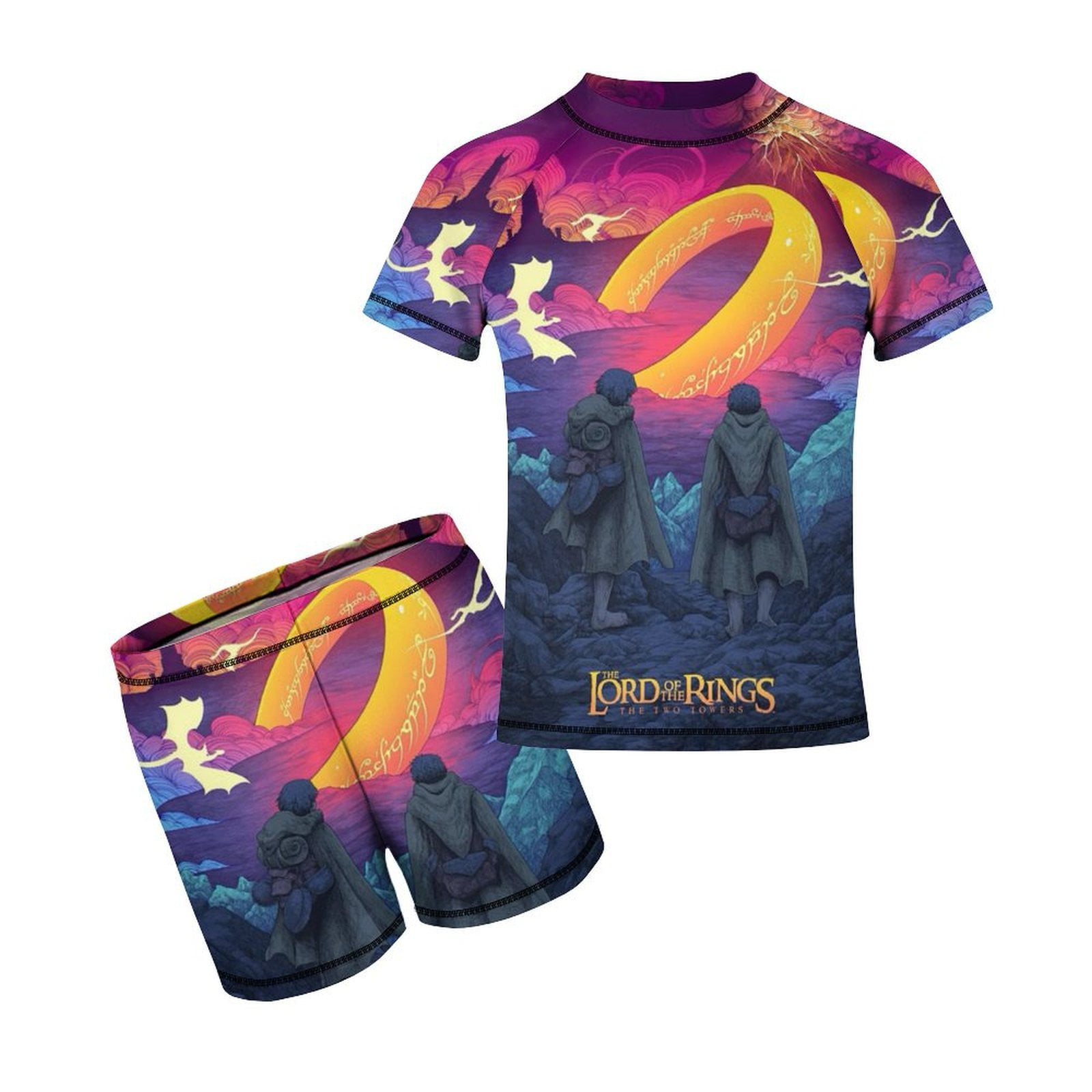 2PCS Boys Lord of Ring Rash Guard Swimsuit Short Sleeve Swimwear Sets ...