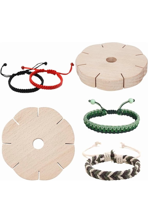 2PCS Bracelet Knitting Disk 8 Slots Kumihimo Round Disk DIY Bracelet Wood Plaited Disc Bracelet Tray Weaving Disk DIY