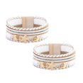 2PCS Bracelets Girl Leather Cuff Bracelet Set Multilayer Wrap Crystal