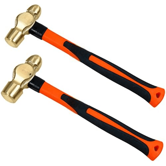 2PCS Brass Ball Peen Hammer Set,1/2lb+1lb,Fiberglass Handle,Die-Forged,Corrosion Resistant,DIN Standard$$Tools & Hardware Other